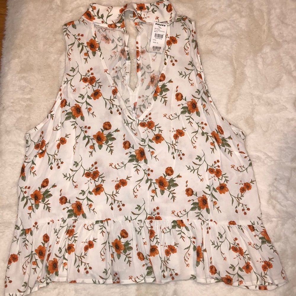 High neck floral tank top
